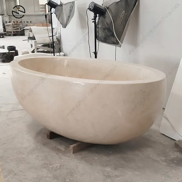 Luxury Crema Marfil Marble Freestanding Bathtub natural stone bathtub