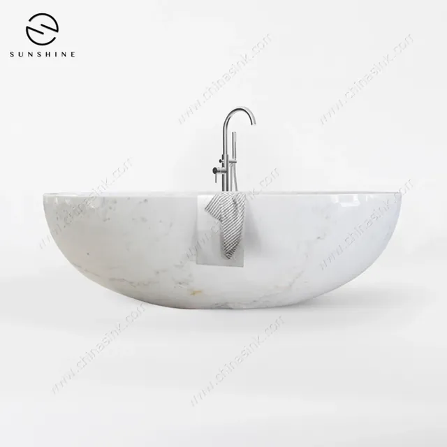 Modern Design Moon White Marble Free Standing Marble Bathtub image 2