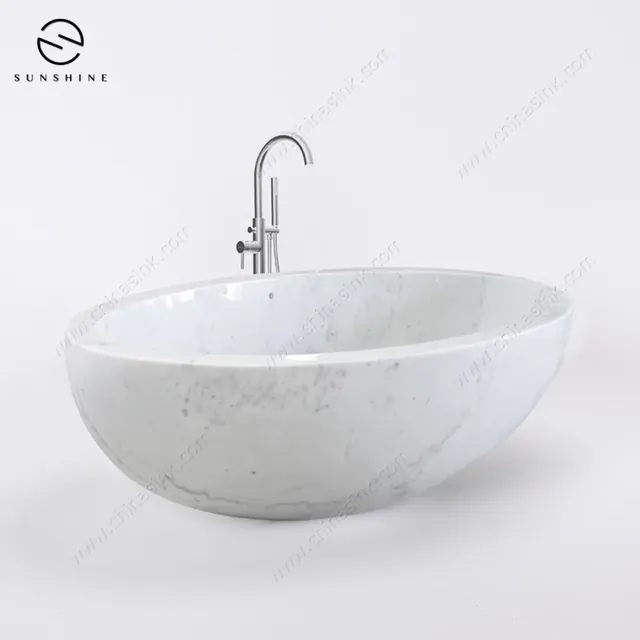 Modern Design Moon White Marble Free Standing Marble Bathtub image 3