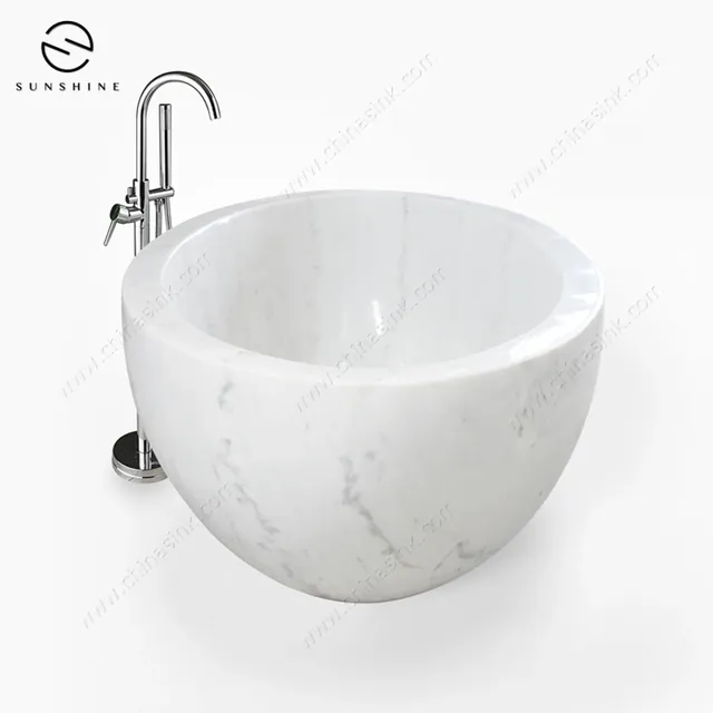 Modern Design Moon White Marble Free Standing Marble Bathtub image 4
