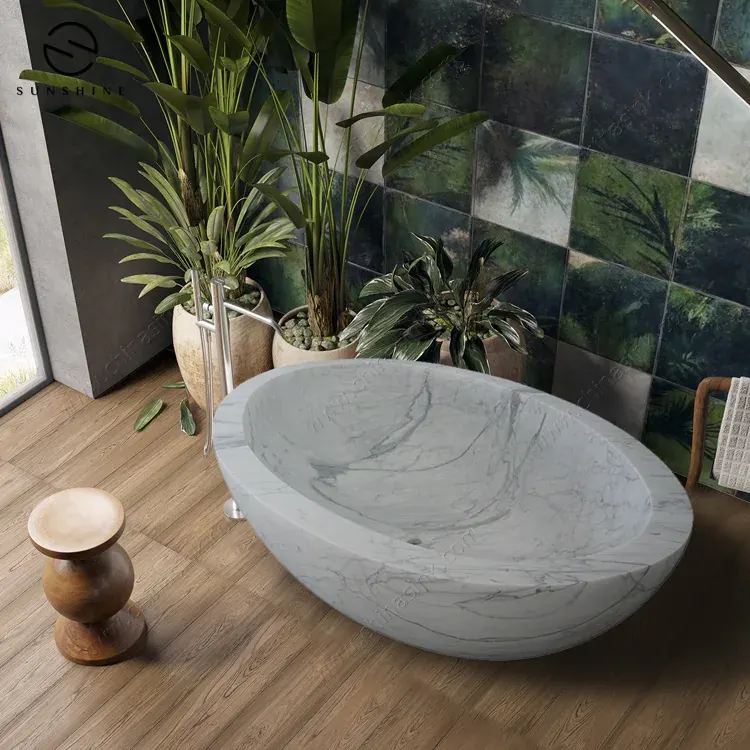 Modern Design Natural Stone Free Standing Marble Bathtub BT-029A-CARA - Copy natural stone bathtub carved from one block