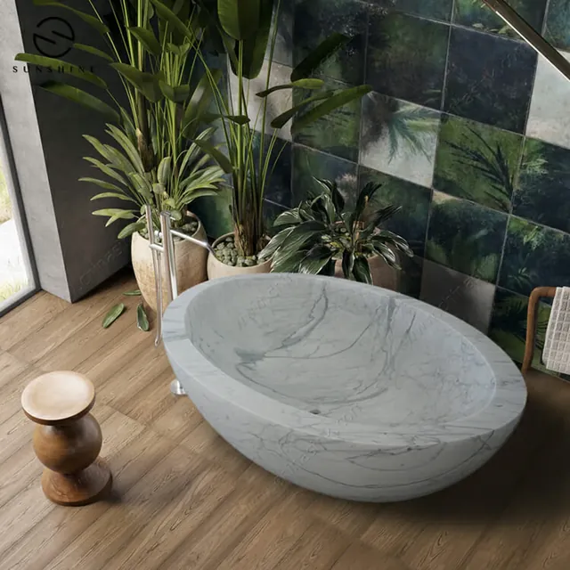 Modern Design Natural Stone Free Standing Marble Bathtub BT-029A-CARA - Copy image 2