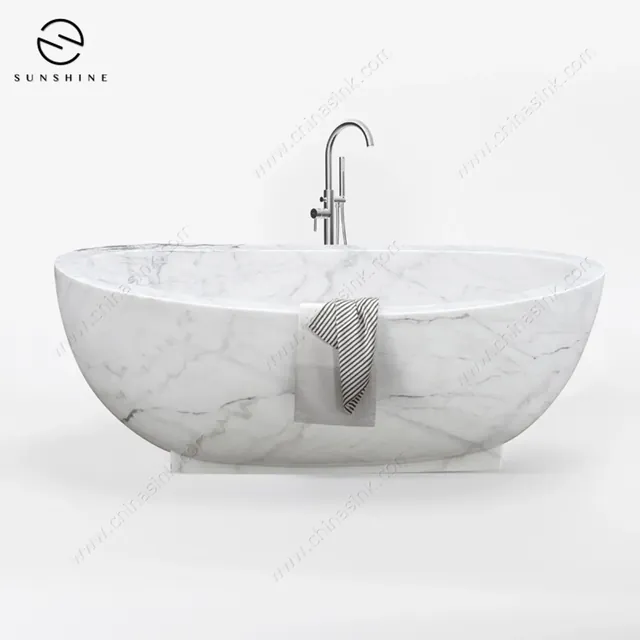 Modern Natural Stone Marble Freestanding Bathtub image 2