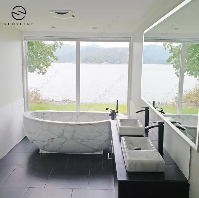 Modern Natural Stone Marble Freestanding Bathtub image 6