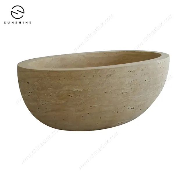 Modern Natural Travertine Stone Freestanding Bathtub image 2