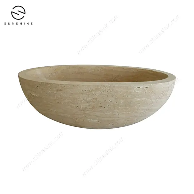 Modern Natural Travertine Stone Freestanding Bathtub image 3