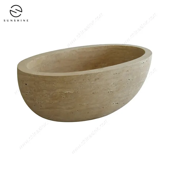 Modern Natural Travertine Stone Freestanding Bathtub image 4