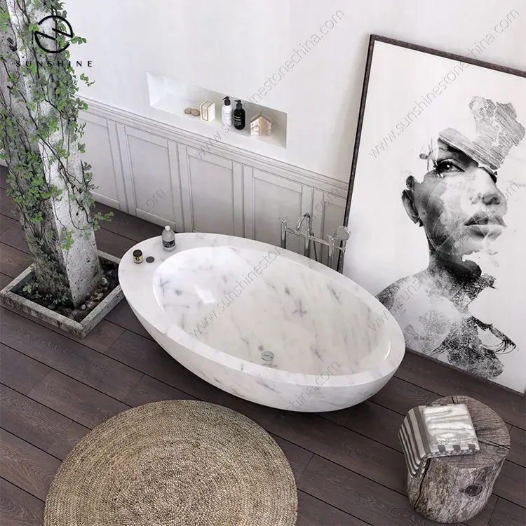 New Design Bianco Carrara Marble Freestanding Bathtubs natural stone bathtub carved from one block
