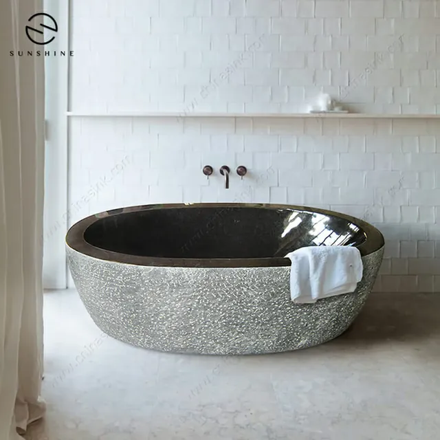 Wholesale Absolute Black Granite Stone Bathtub Freestanding Bath Tub natural stone bathtub