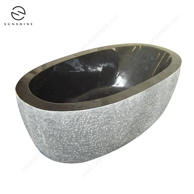 Wholesale Absolute Black Granite Stone Bathtub Freestanding Bath Tub image 2