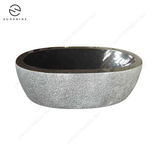 Wholesale Absolute Black Granite Stone Bathtub Freestanding Bath Tub image 3