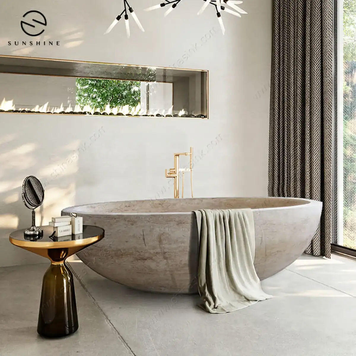 Wholesale Natural Stone Freestanding Bath Travertine Bathtub natural stone bathtub carved from one block