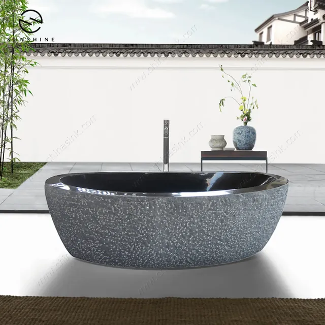 Wholesale Unique Black Natural Granite Freestanding Bath Tub natural stone bathtub