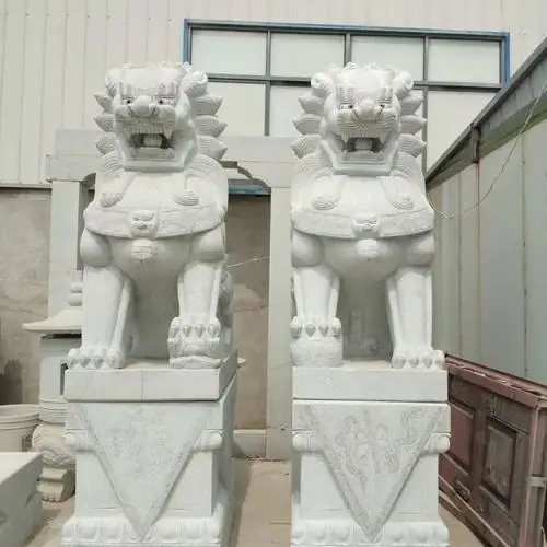 White Marble Lion Carving Garden marble