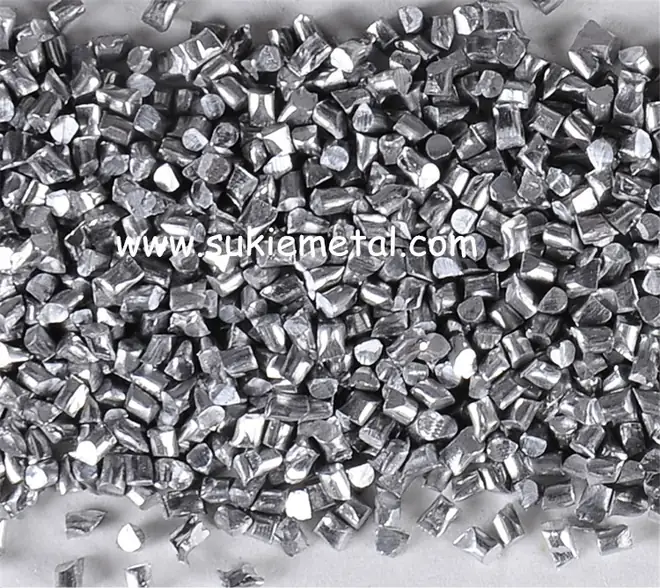 Aluminum Cut Wire Shot produced by Sukie Metal Abrasive, as cut, column form