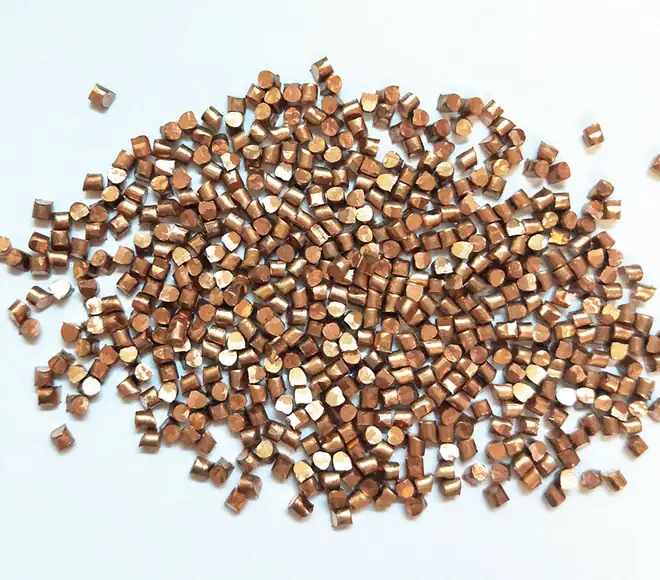 Copper Cut Wire Shot produced by Sukie Metal Abrasive, as cut, cylindrical
