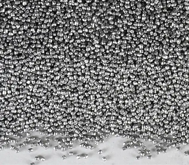 Conditioned stainless steel shot produced by Sukie Metal Abrasive