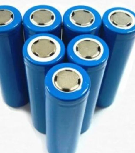 Blue 18650 lithium-ion cells standing upright