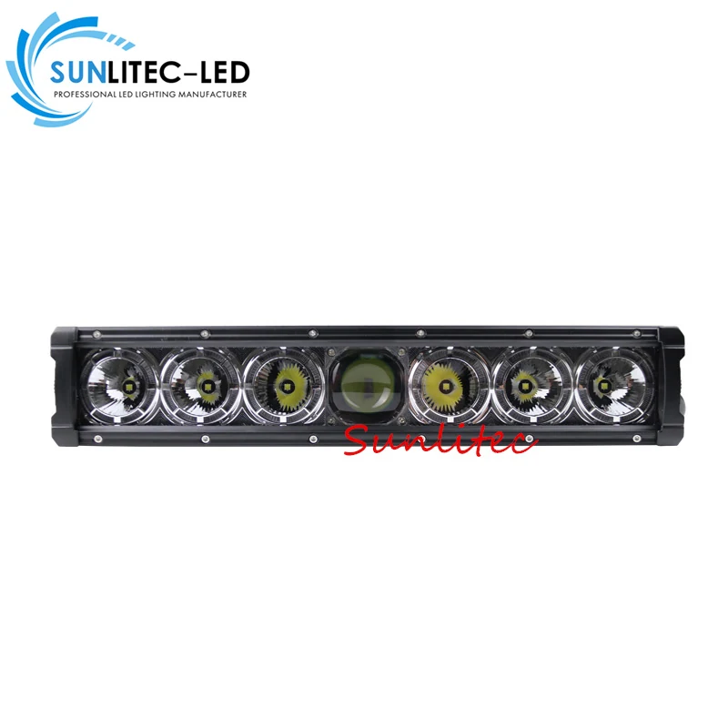 Front view of the light bar with the focused laser beam pattern and anti-reflective PC lens