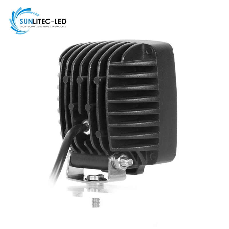Rear view of the square LED work light showing the die-cast aluminium heat sink fins