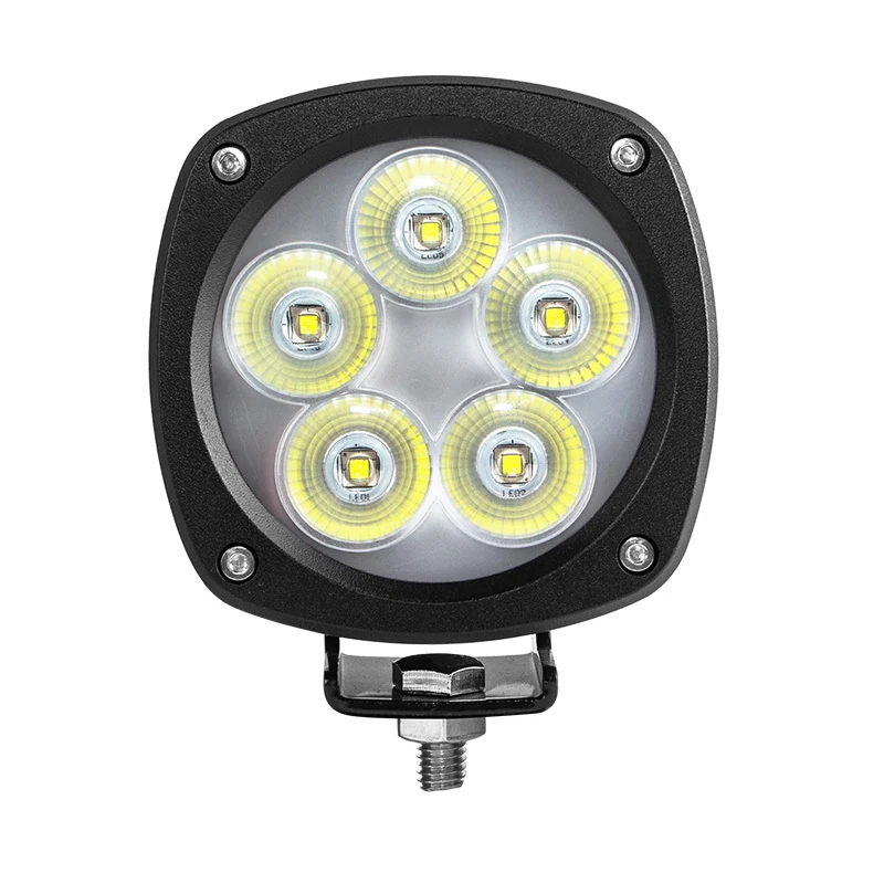 Rear view of the square LED work light showing the die-cast aluminium heat sink fins