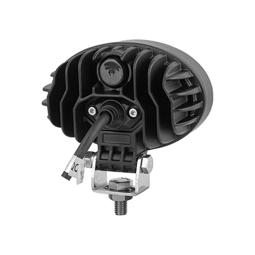 Rear view of the oval LED work light showing the die-cast aluminium heat sink fins