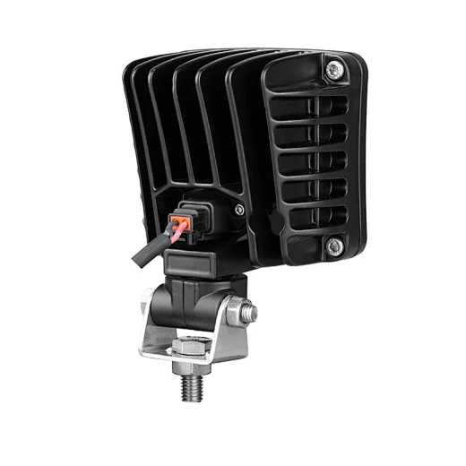 Side view of the work light with the 360 degree adjustable bottom bracket and flat mounting base