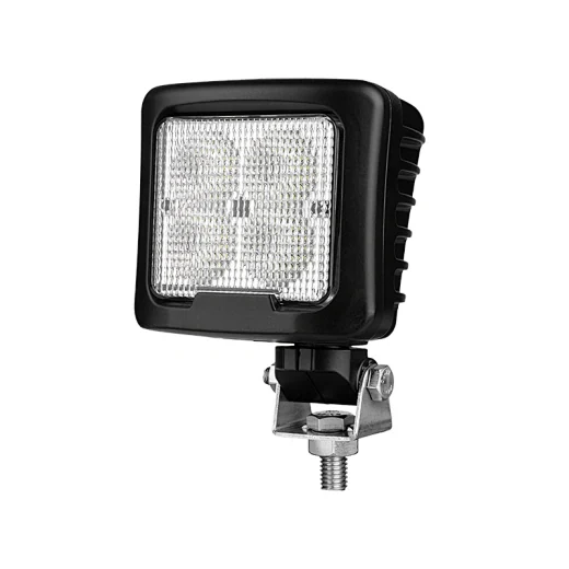 Rear view of the work light showing the die-cast aluminium heat sink fins and sealed cable entry