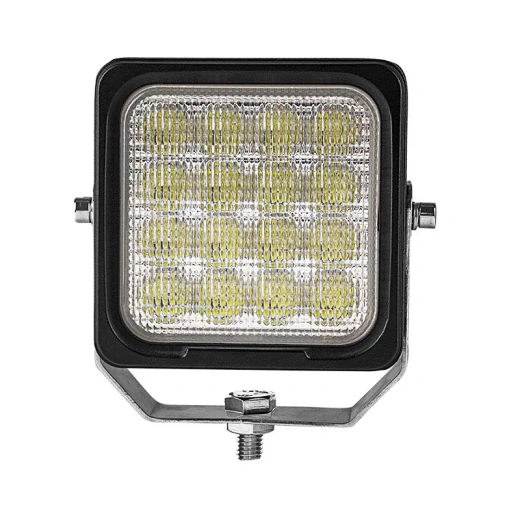 Rear view of the square LED work light showing the die-cast aluminium heat sink fins