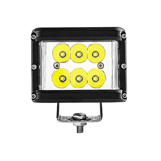 Rear view of the cube LED light showing the die-cast aluminium heat sink fins