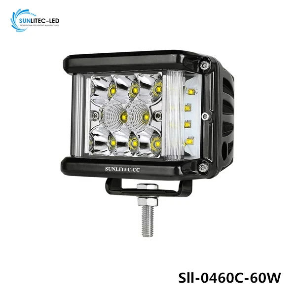 SUNLITEC SLL-0460C-60W 4 inch dual side shooter LED work light bar with aluminium housing and bottom mount bracket