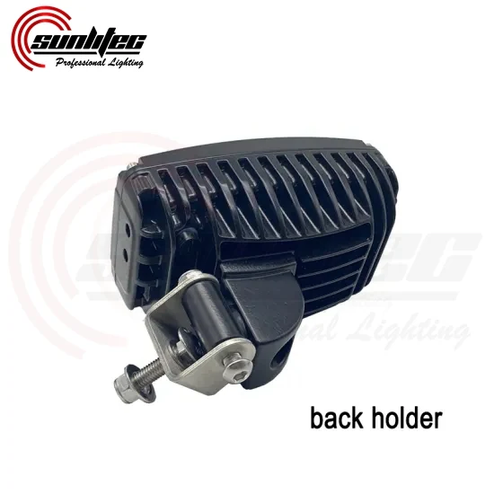 Rear view of the work light showing the die-cast aluminium heat sink fins and breather vent