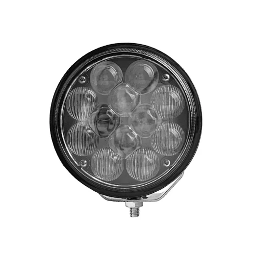 Front view of the LED headlight showing the convex polycarbonate lens and flush mounting design