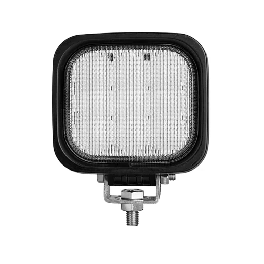 Rear view of the 5 inch LED work light showing the die-cast aluminium heat sink fins and sealed cable entry
