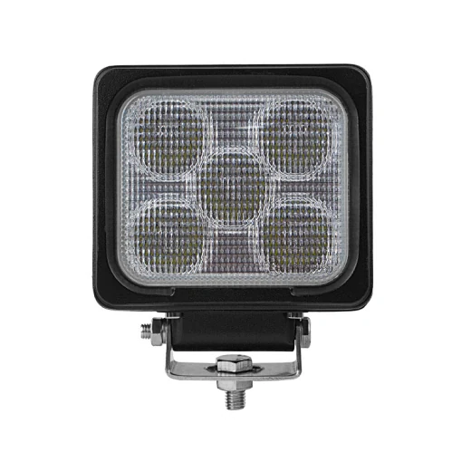 Front view of the LED work light showing the five CREE LED emitters and flood beam pattern