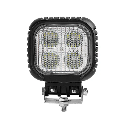 Rear view of the 5 inch LED work light showing the die-cast aluminium heat sink fins and sealed cable entry