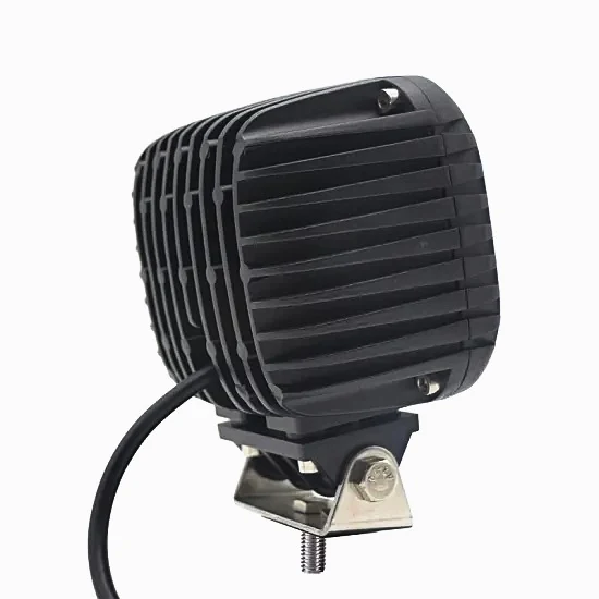 Rear view of the square LED work lamp showing the die-cast aluminium heat sink fins