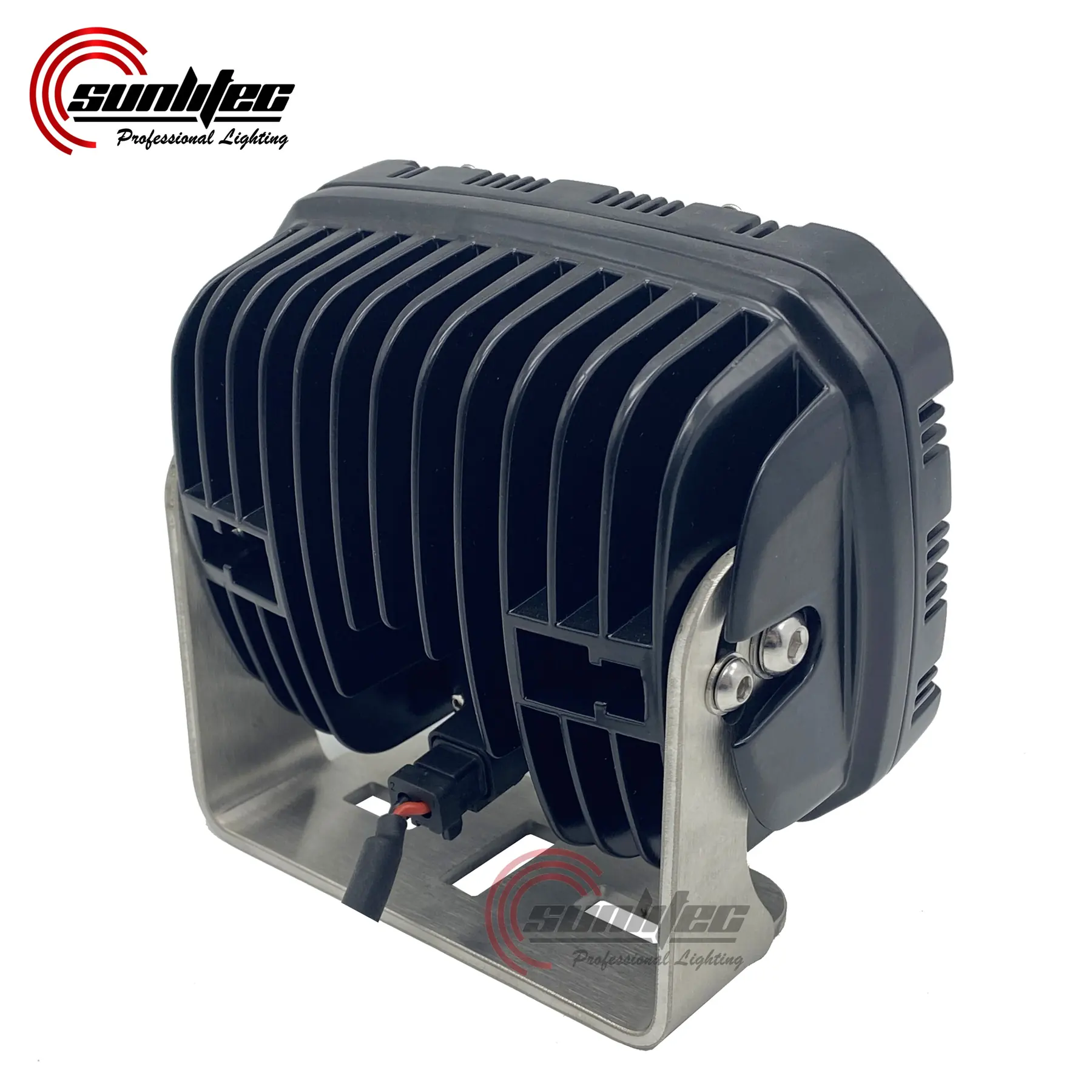 Side view of the driving light showing the die-cast aluminium housing and 360 degree adjustable mounting