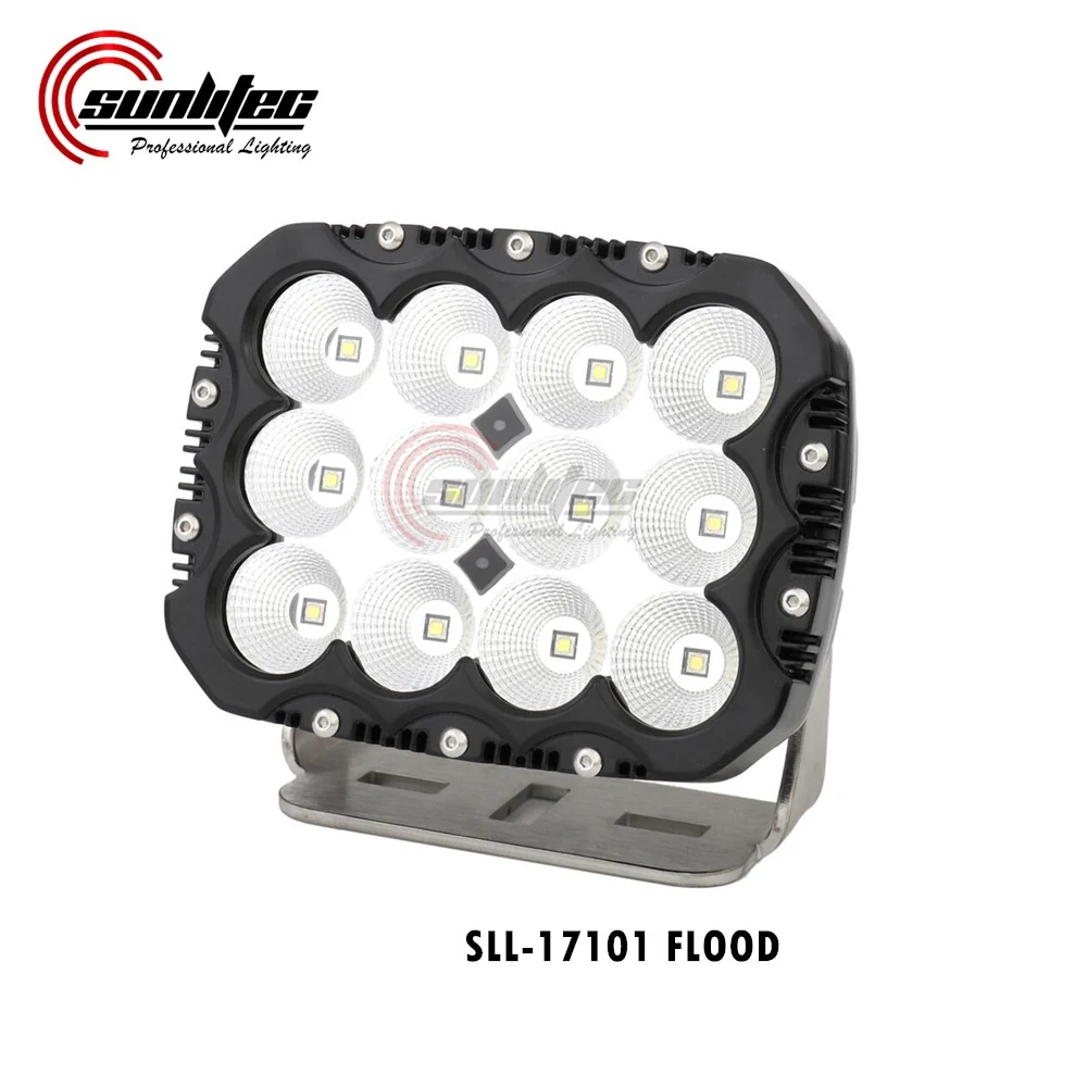 Front view of the square LED driving light showing the 12 CREE XM-L2 LED array and polycarbonate lens
