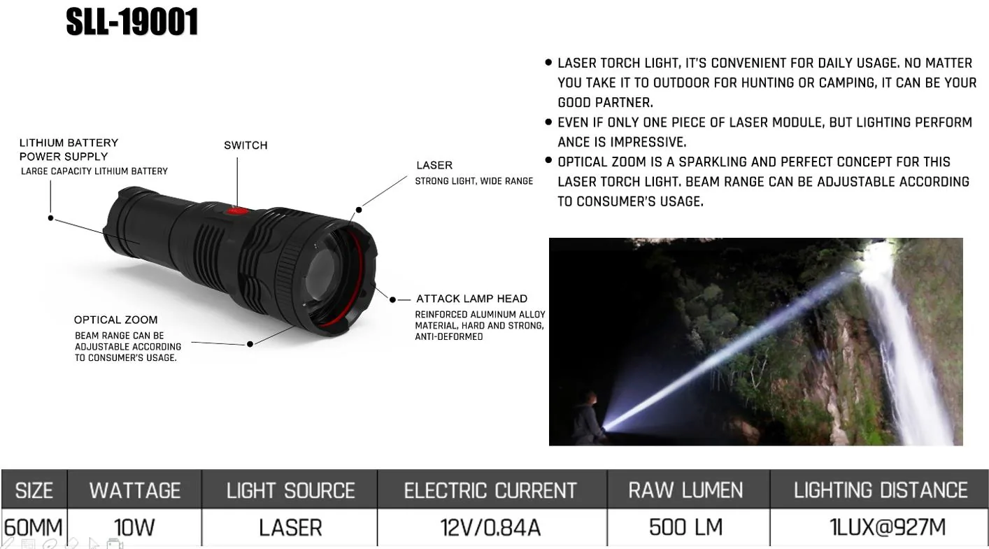Side view of the laser torch light showing the 60mm diameter body and 15mm thick mounting bracket