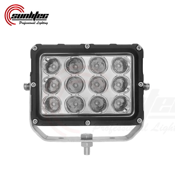 Side view of the LED work light showing the die-cast aluminium housing and flat base