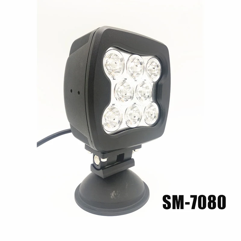 Side view of the square LED work light showing the die-cast aluminium heat sink and 360 degree adjustable bracket