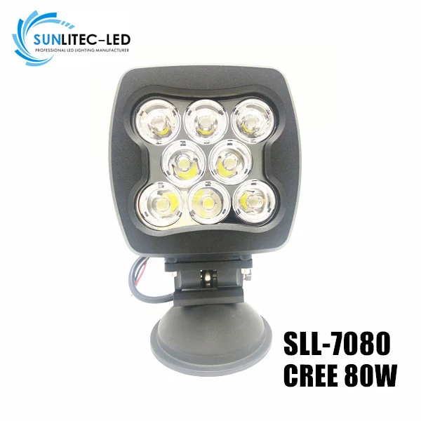 SUNLITEC SLL-7080-80W 6 inch square LED work light with 304 stainless steel bracket and Deutsch connector