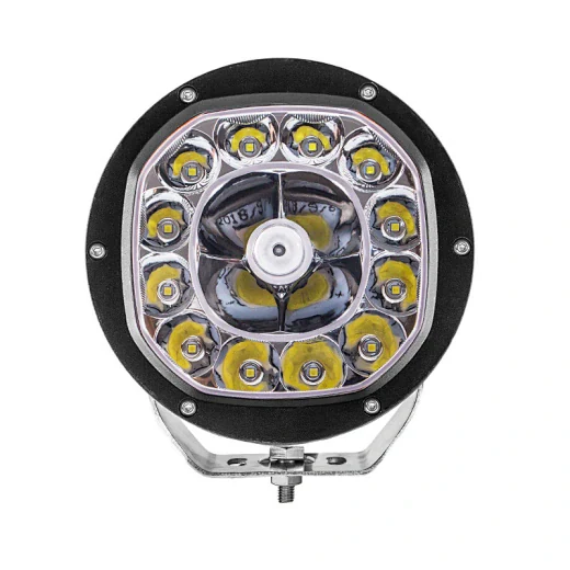 Front view of the LED driving light showing the nine Osram LED array and polycarbonate lens