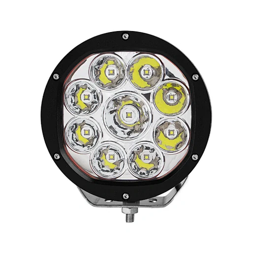 Front view of the driving light showing the nine CREE LED array and polycarbonate lens
