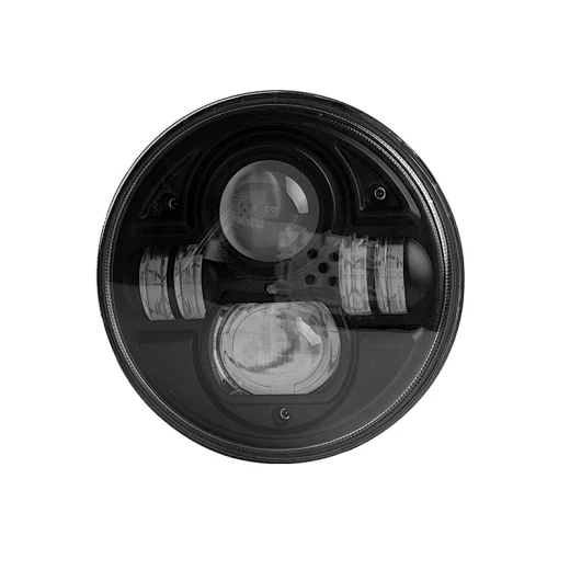 Front view of the flush mount LED headlight showing the high and low beam optics