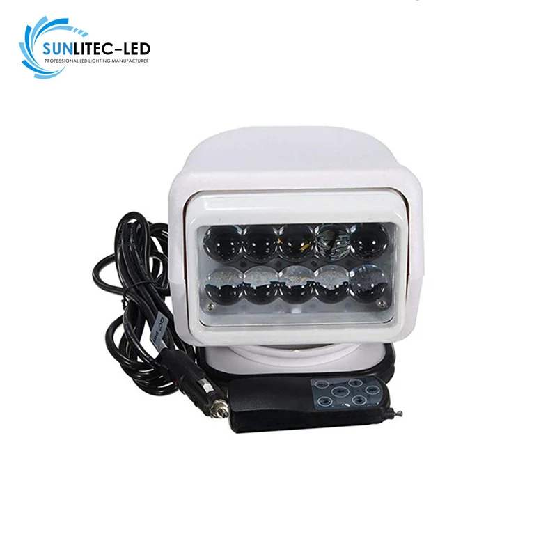 SUNLITEC SLL-CH015-50W 7 inch low-profile remote control LED search light with black housing and remote control