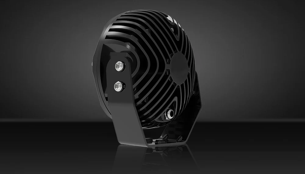 Front view of the LED driving light showing the Osram CRDP-SH LED array and polycarbonate lens
