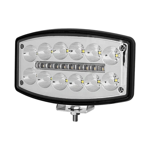 Front view of the driving light showing the 12 Osram LED array behind the polycarbonate lens