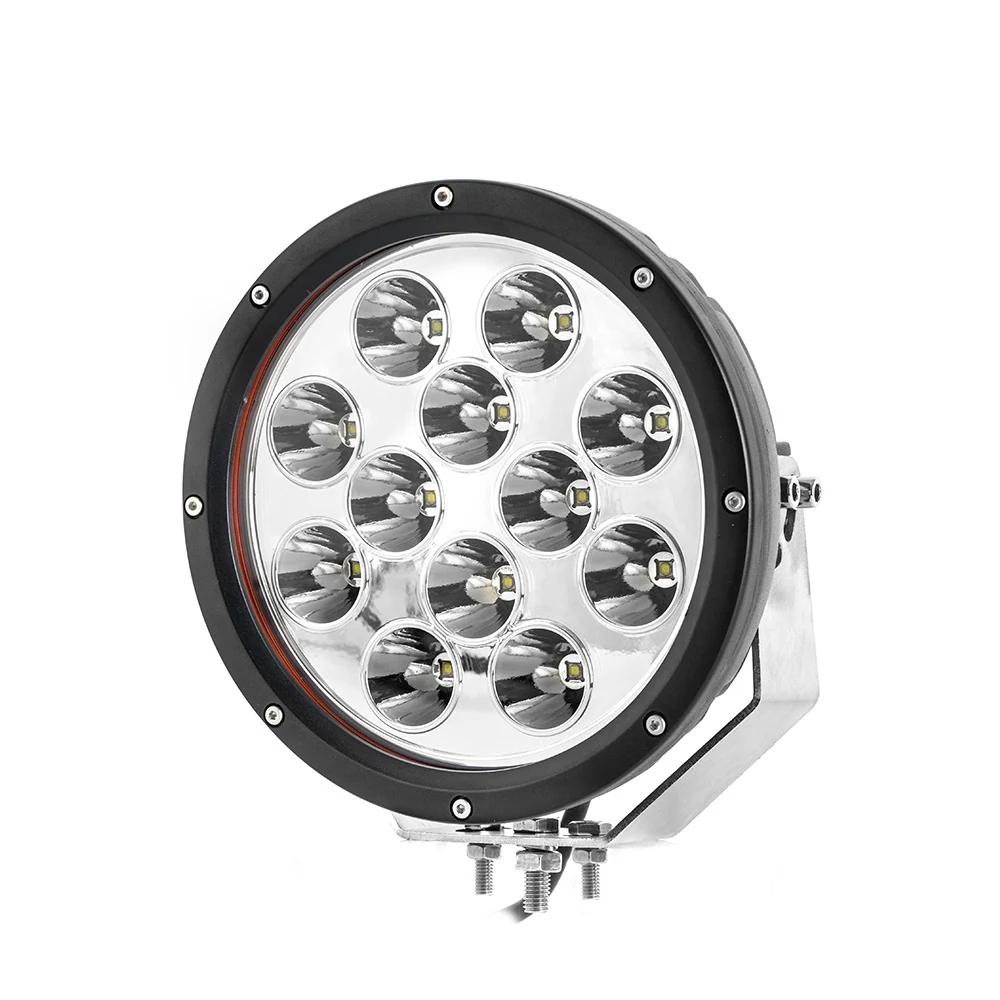 Front view of the LED driving light showing the 12 CREE LED array and PC lens